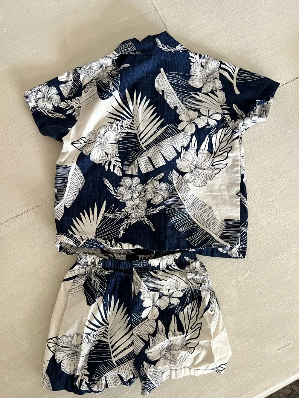 Palmwave Hawaii Toddler 2T Hawaiian Shirt Shorts Set Navy Tropical 100% cotton